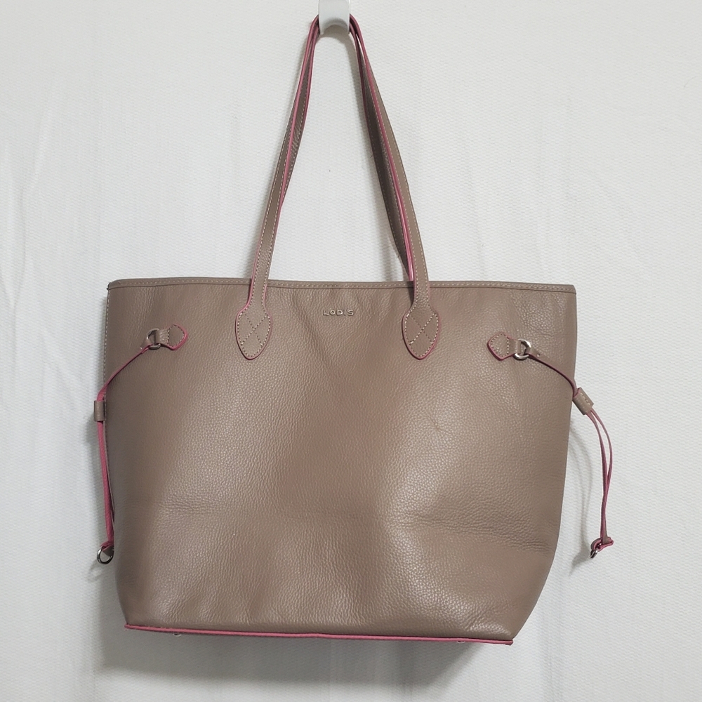 Lodis Bliss Taupe Leather Large Tote Bag